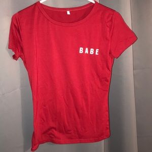 Red t-shirt, Says BABE. super cute!